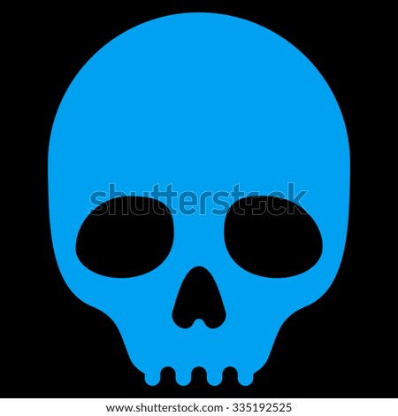 Skull vector icon. Style is flat symbol, blue color, rounded angles, black background.