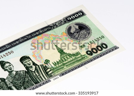 1000 kip bank note. Kip is the national currency of Laos.