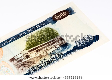 2000 kip bank note. Kip is the national currency of Laos.