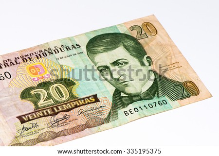 20 lempiras bank note. Lempira is the national currency of Honduras