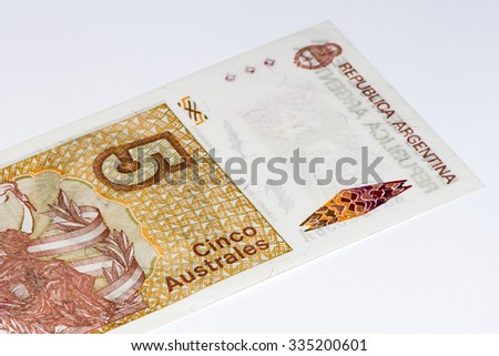 5 Argentinian austral bank note. Argentinian austral is the former currency of Argentina