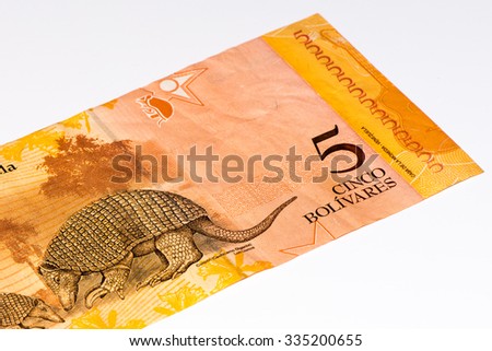 5 Venezuelan bolivares bank note. Bolivares fuertes is national currency of Brasil