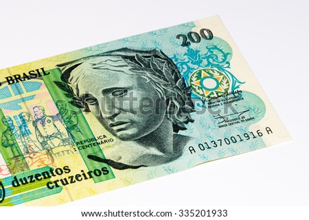 200 Brasilian cruzeiro bank note. Cruzeiro is the former currency of Brasil