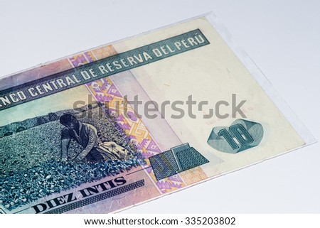 10 intis bank note. Inti is the former currency of Peru