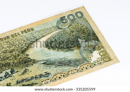 500 soles de oro bank note. Soles de oro is the national currency of Peru