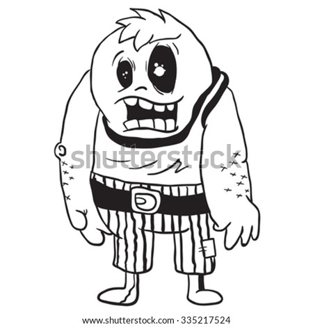 simple black and white monster doodle cartoon