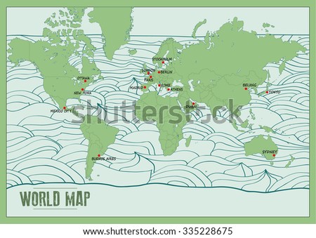 World map green freehand. Vector illustration.
