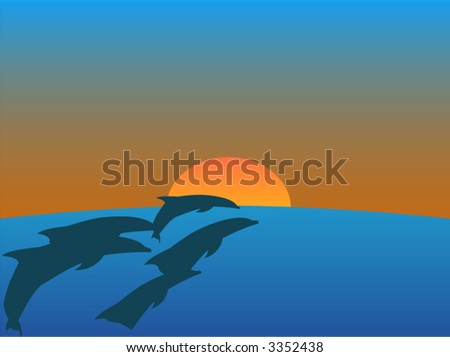 Dolphins in sunset