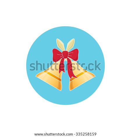 Colorful Icon Holiday Jingle Bells  Decorated with a Red Bow, Merry Christmas and  Happy New Year, Icon Christmas Decoration, Vector Illustration