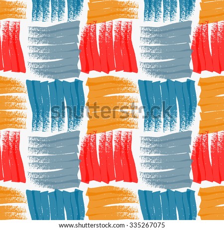 Abstract grunge red blue squares.Hand drawn with paint brush seamless background.Modern hipster style design.