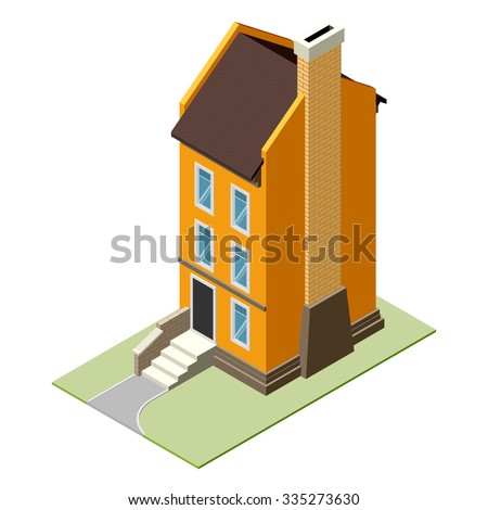 Isolated vector isomatic, small isometric house, isometric icon with backyard, isometric home, isometric town, isometric villa, isometric map, isometric house pictogram, isometric house facade. EPS10