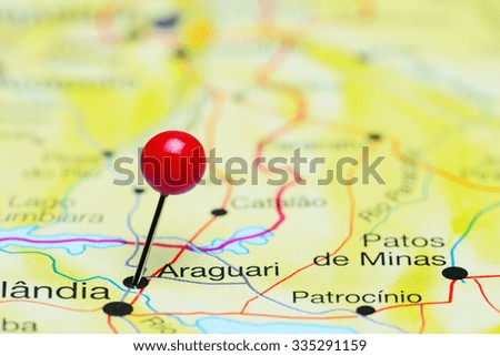 Araguari pinned on a map of Brazil 