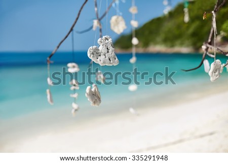 coral decoration on the tree on the beach. summer vacation