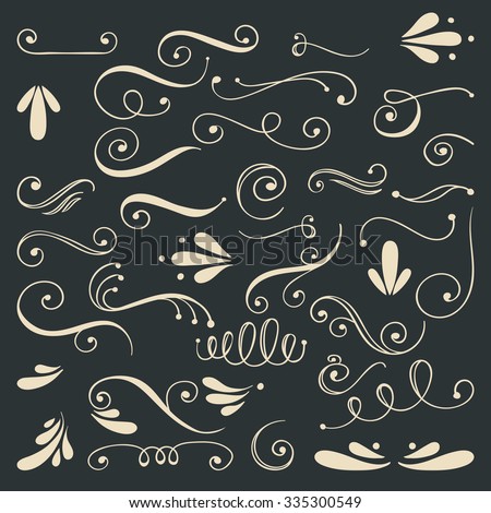 Set of hand drawn swirls. Romantic design element for wedding cards, in invitations and save the date cards.