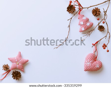 Christmas decorations hanging isolated on white background