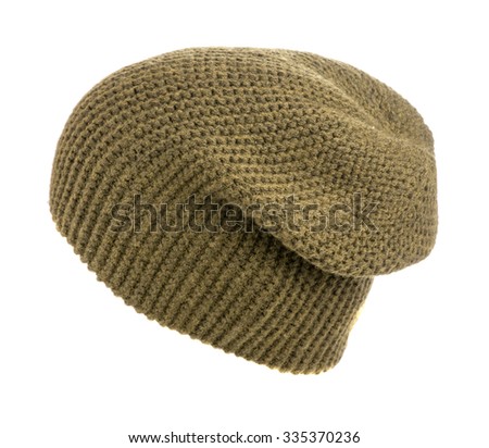 knitted hat isolated on white background .light brown