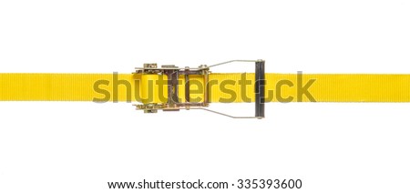 Yellow ratchet strap on a white background Royalty-Free Stock Photo #335393600