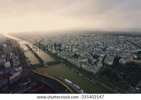 Panorama of of Paris, France with the Eiffel tower Aerial view