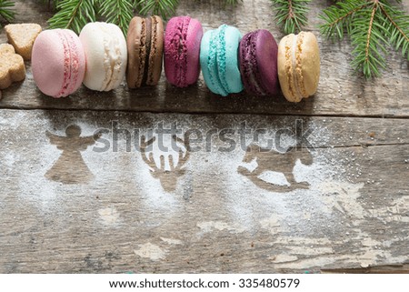 Christmas background with macaroons