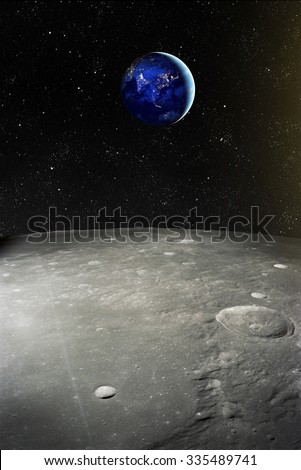 View from moon on earth. Elements of this image furnished by NASA Royalty-Free Stock Photo #335489741