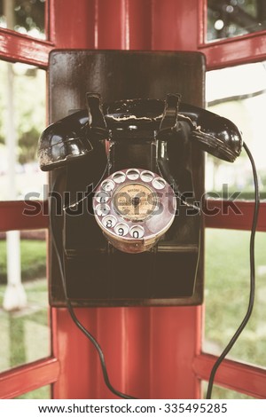 red old fashioned telephone + vintage filter