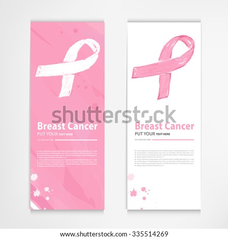 Realistic pink ribbon banner, breast cancer awareness symbol vector