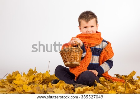 Young boy with autumn leaves