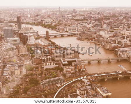 Vintage looking Aerial view of River Thames in London, UK