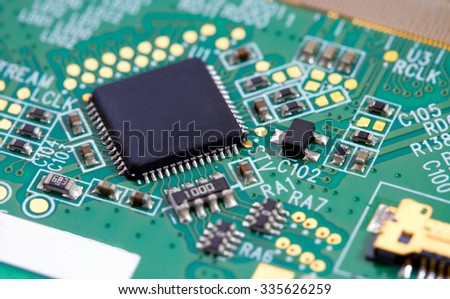 Circuit board with microchip closeup