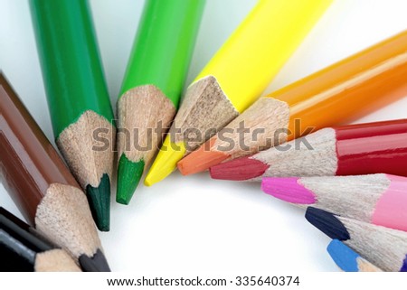 Color pencils on white background - macro image
