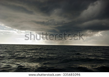 Storm at the sea. Dark horizon of the Mediterranean.