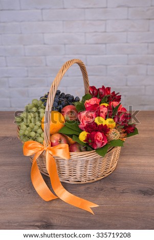 Beautiful flower bouquets on a light background of a brick