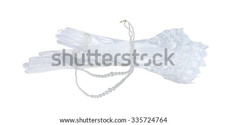 Long White Gloves with Lace with a Set of Pearls - path included