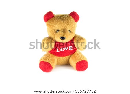 Teddy bear with gift box that isolated on white background with copy space