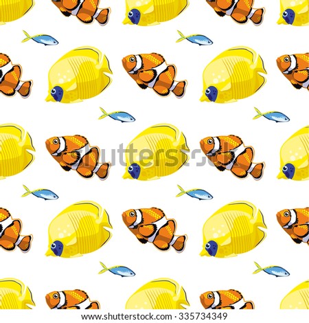 Seamless pattern with tropical  fish. Vector  illustration