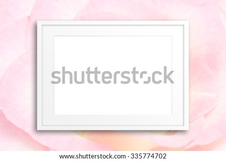  White frame on floral background. Interior design wallpaper, canvas, mockup