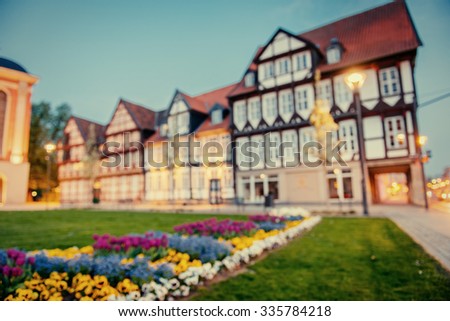 Charming town in Germany . Little Venice. Natural blurred background. Soft light effect.