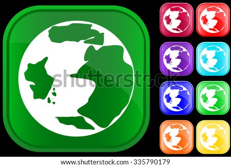 Icon of earth on shiny square buttons