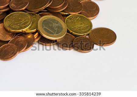 Euro coins background frame white isolated - stock photo
