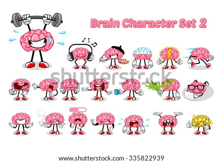 Set of Brain Cartoon Character Two Vector Illustration