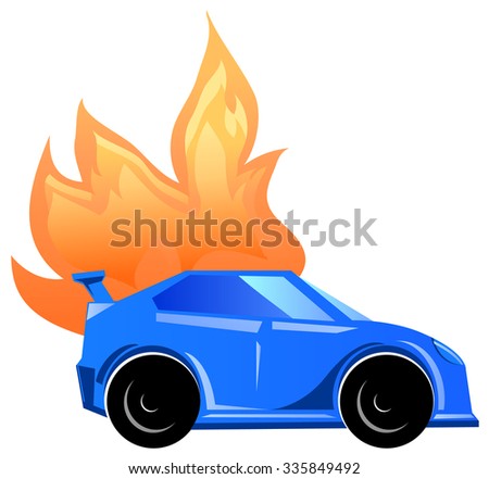 Burning car vector icon