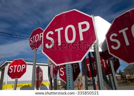 A collection of stop signs