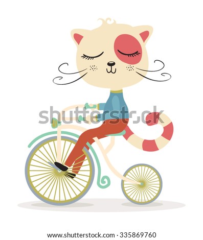 Cute cat with a bike vector design. Animal illustration.