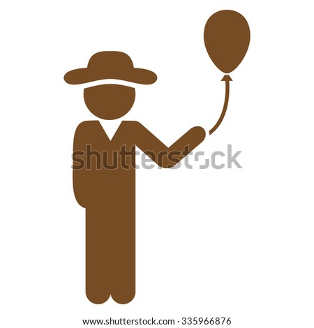 Spy With Balloon vector icon. Style is flat symbol, brown color, rounded angles, white background.