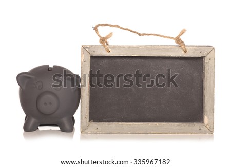 Black friday savings piggy bank and blackboard cutout
