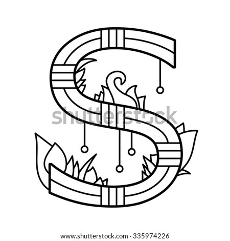 Alphabet coloring page. Vector illustration.