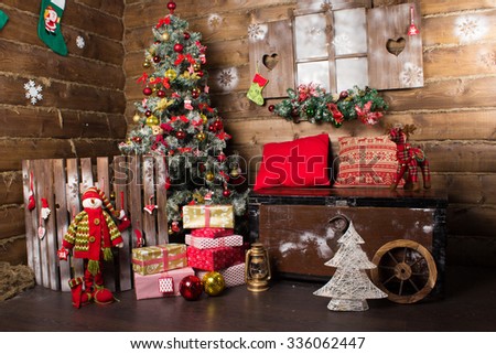 Christmas tree, new year, red balloons, Santa Claus