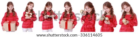 Beautiful little girl with present box on Holiday theme/Caucasian kid holding gift box