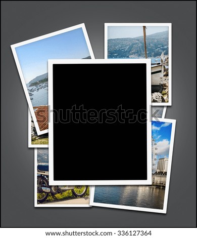 Empty photo frame, edge blank and travel photos background - clipping path to place an image