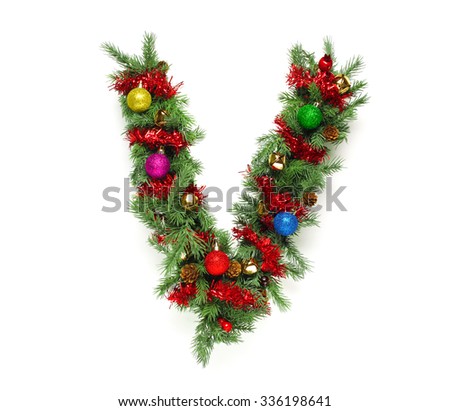 Collection of decorated Christmas tree letters and numbers